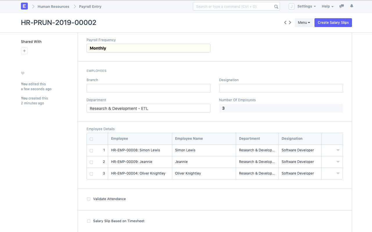 Open Source HRMS - Payroll Entry