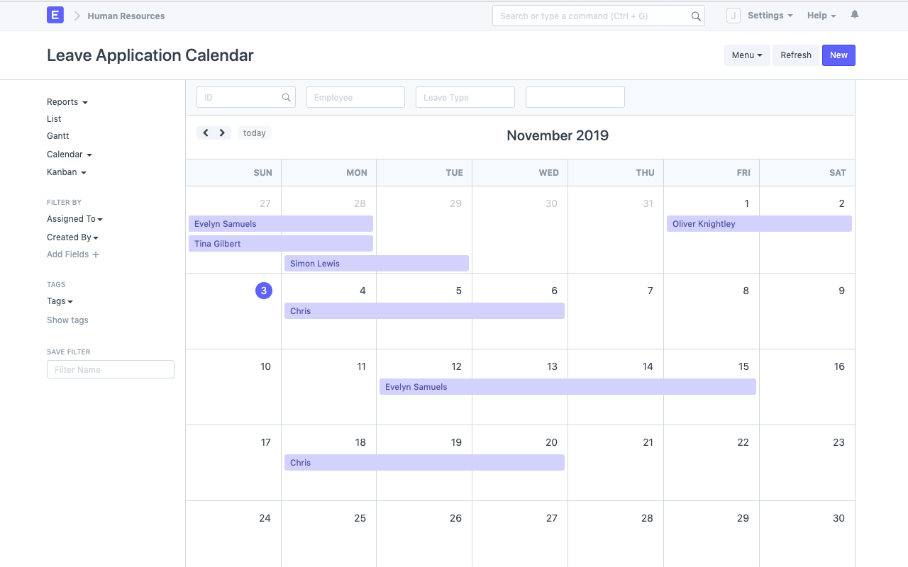 Open Source HRMS - Leave Calendar