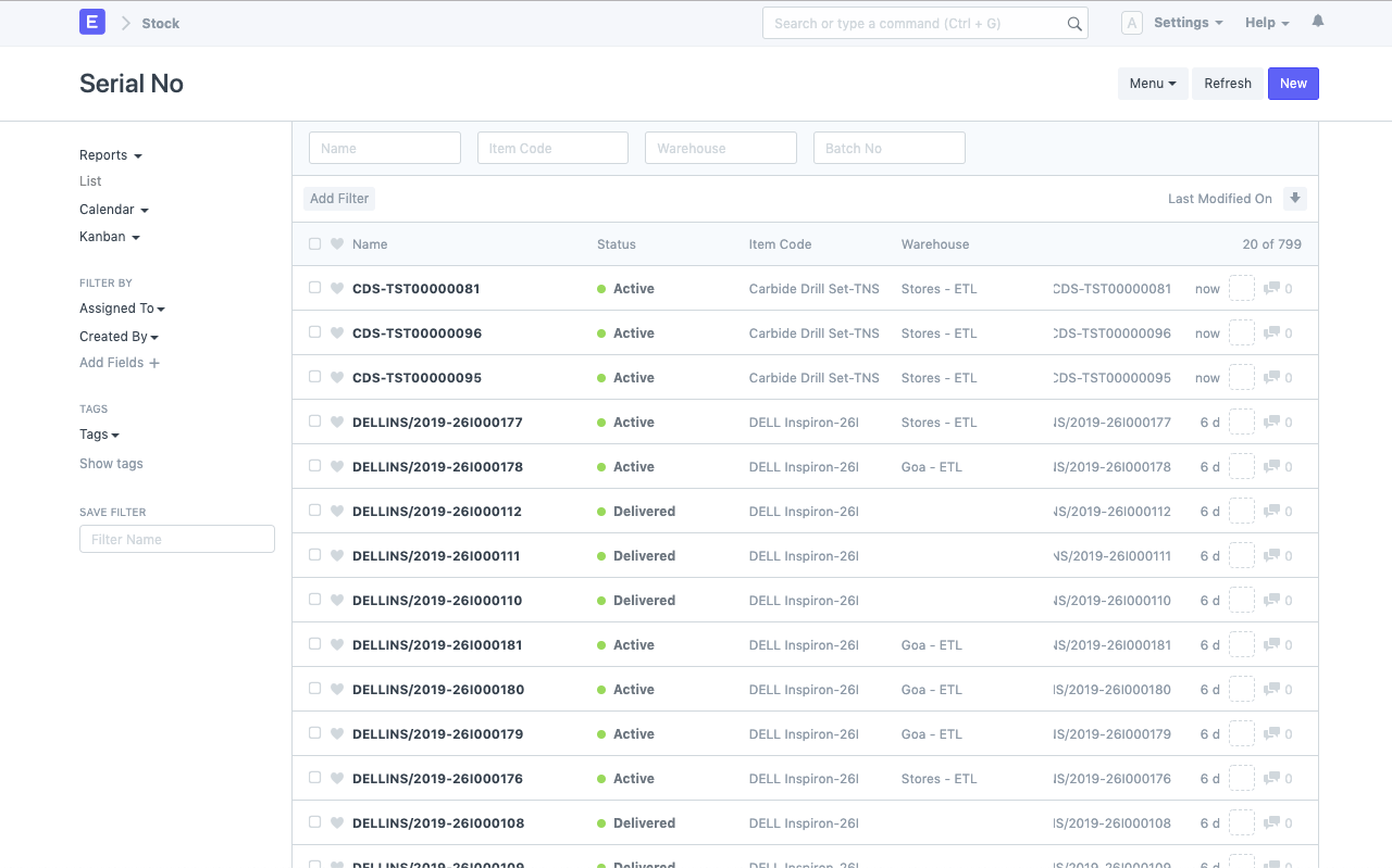 Track Serial Numbers